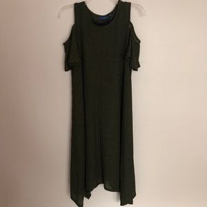 Green Ribbed Cold Shoulder Dress
